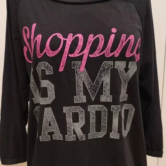 Chin up apparel Shopping is my Cardio black lightweight casual shirt top L - Picture 3 of 10